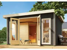 Karibu | Mainburg 3 Sauna Set B Terragrijs | Kachel 9 kW Externe Bediening