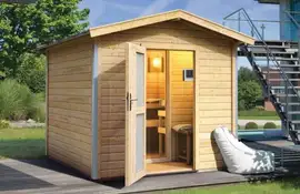 Karibu | Bosse 1 Buitensauna met Voorruimte | Melkglas Deur | Kachel 9 kW Externe Bediening