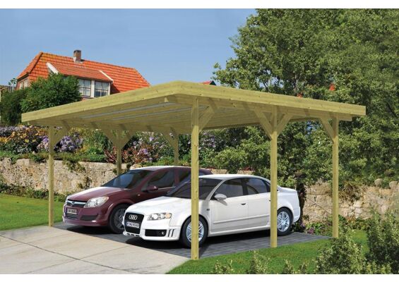 Tuindeco | Carport Dubbel 500 x 600 met PVC Dakplaten | Groen Geïmpregneerd