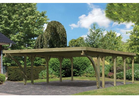 Karibu | Dubbele Carport Classic 3 | Variant C met Stalen Dakplaten