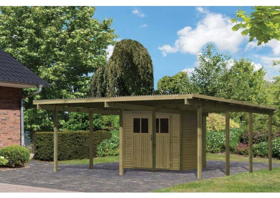 Karibu | Dubbele Carport Eco 2 met Berging Klein | Variant A