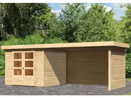 Woodfeeling | Tuinhuis Askola 3,5 met Overkapping 2,8, Zij- en Achterwand | Onbehandeld
