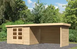 Woodfeeling | Tuinhuis Askola 5 met Overkapping 2,4 en Houtopslag | Onbehandeld