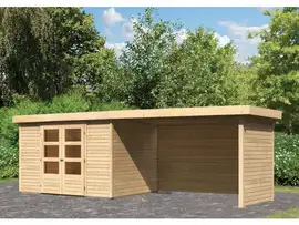 Woodfeeling | Tuinhuis Askola 5 met Overkapping 2,4 en Houtopslag | Onbehandeld
