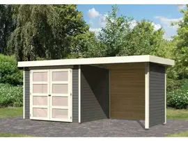 Karibu | Tuinhuis Mühlendorf 3 met Overkapping 2,4, Zij- en Achterwand | Terragrijs