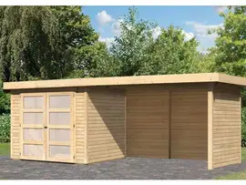 Karibu | Tuinhuis Mühlendorf 3 met Overkapping 2,8, Zij- en Achterwand | Onbehandeld