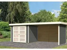 Karibu | Tuinhuis Mühlendorf 3 met Overkapping 2,8, Zij- en Achterwand | Terragrijs