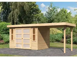 Karibu | Tuinhuis Mühlendorf 4 met Overkapping 2,4 en Achterwand | Onbehandeld