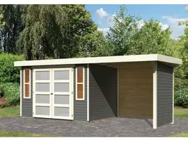 Karibu | Tuinhuis Mühlendorf 4 met Overkapping 2,4, Zij- en Achterwand | Terragrijs
