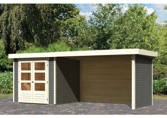 Woodfeeling | Tuinhuis Askola 2 met Overkapping 2,8, Zij- en Achterwand | Terragrijs