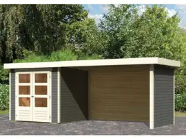 Woodfeeling | Tuinhuis Askola 2 met Overkapping 2,8, Zij- en Achterwand | Terragrijs