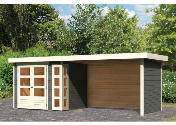 Woodfeeling | Tuinhuis Kerko 3 met Overkapping 2,8, Zij- en Achterwand | Terragrijs