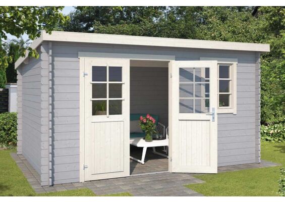 Outdoor Life Products | Tuinhuis Amira 380 x 230 | Gecoat | Platinum Grey-Wit