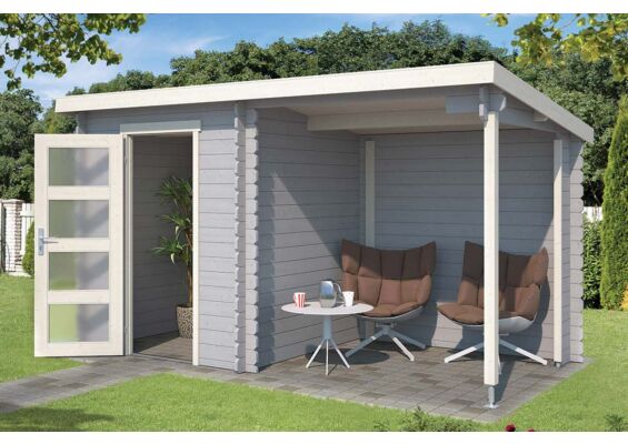 Outdoor Life Products | Tuinhuis met Overkapping Jelle 370 x 175 | Gecoat | Platinum Grey-Wit