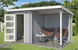Outdoor Life Products | Tuinhuis met Overkapping Jelle 370 x 175 | Gecoat | Platinum Grey-Wit