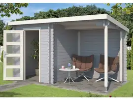 Outdoor Life Products | Tuinhuis met Overkapping Jelle 370 x 175 | Gecoat | Platinum Grey-Wit