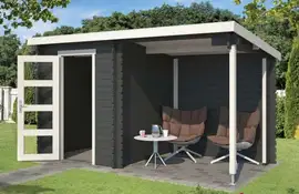 Outdoor Life Products | Tuinhuis met Overkapping Jelle 370 x 175 | Gecoat | Carbon Grey-Wit