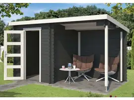 Outdoor Life Products | Tuinhuis met Overkapping Jelle 370 x 175 | Gecoat | Carbon Grey-Wit
