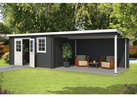 Outdoor Life Products | Tuinhuis met Overkapping Aida 760 x 275 | Gecoat | Carbon Grey-Wit