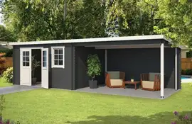 Outdoor Life Products | Tuinhuis met Overkapping Aida 760 x 275 | Gecoat | Carbon Grey-Wit