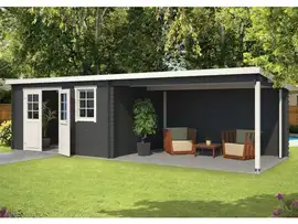 Outdoor Life Products | Tuinhuis met Overkapping Aida 760 x 275 | Gecoat | Carbon Grey-Wit