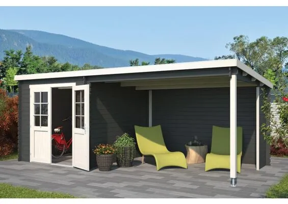 Outdoor Life Products | Tuinhuis met Overkapping Sunniva 570 x 275 | Gecoat | Carbon Grey-Wit