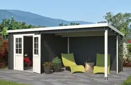 Outdoor Life Products | Tuinhuis met Overkapping Sunniva 570 x 275 | Gecoat | Carbon Grey-Wit