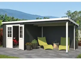 Outdoor Life Products | Tuinhuis met Overkapping Sunniva 570 x 275 | Gecoat | Carbon Grey-Wit