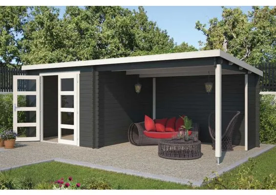 Outdoor Life Products | Tuinhuis met Overkapping Manuel 600 x 275 | Gecoat | Carbon Grey-Wit