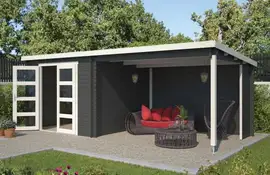 Outdoor Life Products | Tuinhuis met Overkapping Manuel 600 x 275 | Gecoat | Carbon Grey-Wit