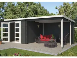 Outdoor Life Products | Tuinhuis met Overkapping Manuel 600 x 275 | Gecoat | Carbon Grey-Wit