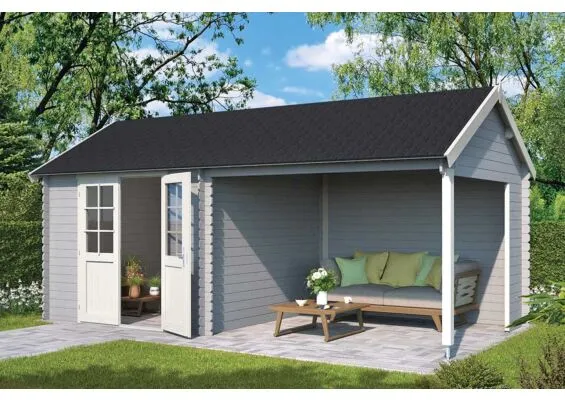 Outdoor Life Products | Tuinhuis met Overkapping Fraya 570 x 275 | Gecoat | Platinum Grey-Wit