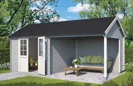 Outdoor Life Products | Tuinhuis met Overkapping Fraya 570 x 275 | Gecoat | Platinum Grey-Wit