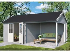 Outdoor Life Products | Tuinhuis met Overkapping Fraya 570 x 275 | Gecoat | Platinum Grey-Wit