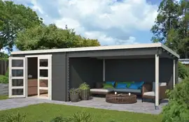 Outdoor Life Products | Tuinhuis met Overkapping Olenka 710 x 330 | Gecoat | Carbon Grey-Wit