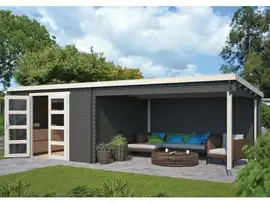 Outdoor Life Products | Tuinhuis met Overkapping Olenka 710 x 330 | Gecoat | Carbon Grey-Wit