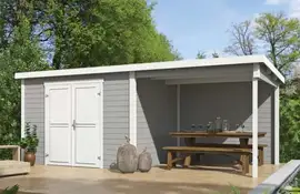 Outdoor Life Products | Tuinhuis Kjeld 550 x 250 | Gecoat | Platinum Grey-Wit