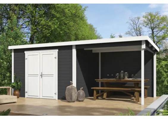 Outdoor Life Products | Tuinhuis Kjeld 550 x 250 | Gecoat | Carbon Grey-Wit