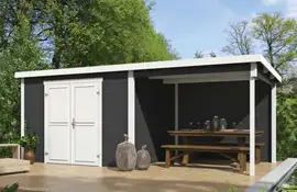Outdoor Life Products | Tuinhuis Kjeld 550 x 250 | Gecoat | Carbon Grey-Wit