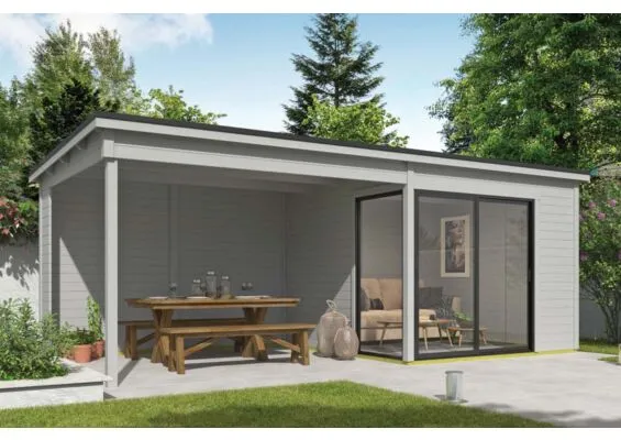 Outdoor Life Products | Tuinhuis Julia 295 x 295 met Aanbouw | Platinum Grey