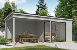 Outdoor Life Products | Tuinhuis Julia 295 x 295 met Aanbouw | Gecoat | Platinum Grey