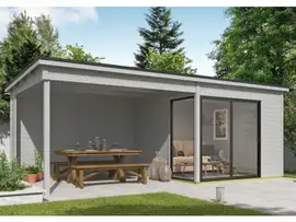 Outdoor Life Products | Tuinhuis Julia 295 x 295 met Aanbouw | Gecoat | Platinum Grey