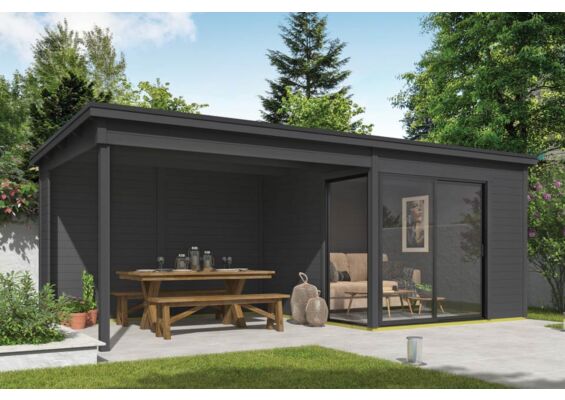 Outdoor Life Products | Tuinhuis Julia 295 x 295 met Aanbouw | Carbon Grey