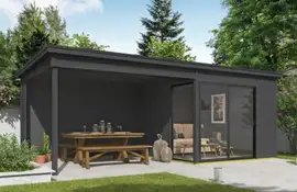 Outdoor Life Products | Tuinhuis Julia 295 x 295 met Aanbouw | Gecoat | Carbon Grey