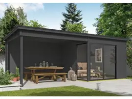 Outdoor Life Products | Tuinhuis Julia 295 x 295 met Aanbouw | Gecoat | Carbon Grey