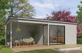 Outdoor Life Products | Tuinhuis Olivia 385 x 295 met Aanbouw | Gecoat | Platinum Grey