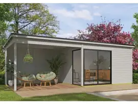 Outdoor Life Products | Tuinhuis Olivia 385 x 295 met Aanbouw | Gecoat | Platinum Grey