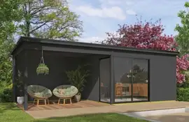 Outdoor Life Products | Tuinhuis Olivia 385 x 295 met Aanbouw | Gecoat | Carbon Grey