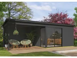 Outdoor Life Products | Tuinhuis Olivia 385 x 295 met Aanbouw | Gecoat | Carbon Grey