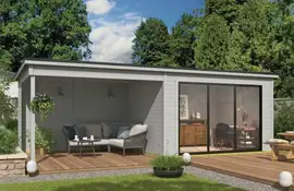 Outdoor Life Products | Tuinhuis Pernilla 385 x 295 met Aanbouw | Gecoat | Platinum Grey